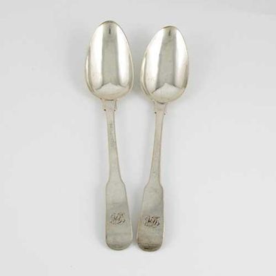 Appraisal: A pair of th century unascribed fiddle tablespoons initialled possibly