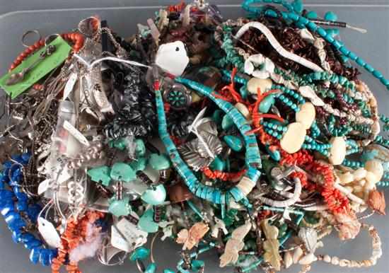 Appraisal: Assortment of turquoise bone shell coral and hardstone jewelry Estimate