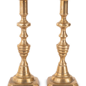 Appraisal: A Pair of Brass Candlesticks th Century Height inches