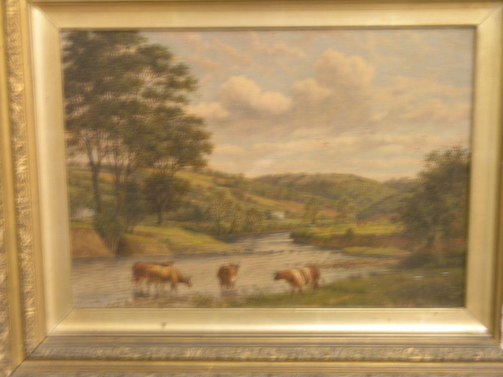 Appraisal: J Kennedy - th century oil on canvas cattle at