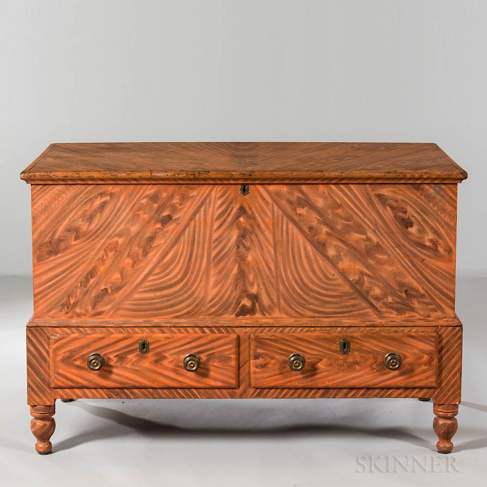 Appraisal: Grain-painted Pine and Poplar Blanket Chest over Drawers Grain-painted Pine