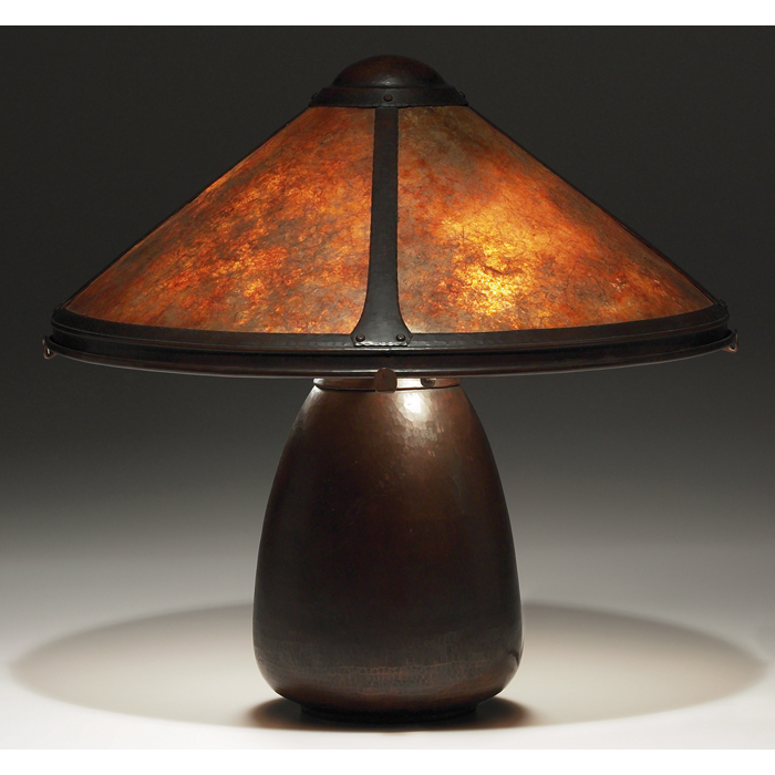 Appraisal: Exceptional Dirk Van Erp lamp hammered copper base and four