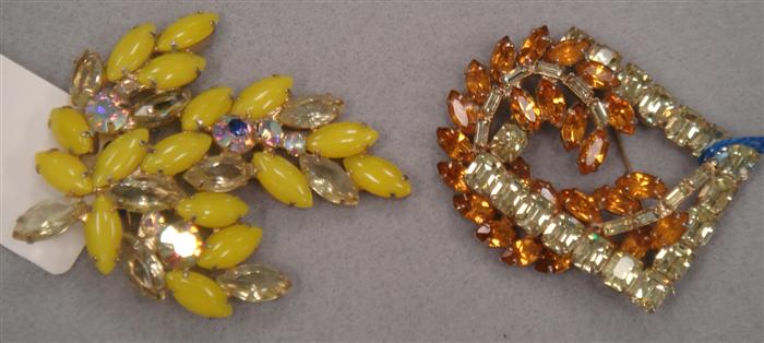 Appraisal: Two vintage pins Champagne and butterscotch colored rhinestones Shades of