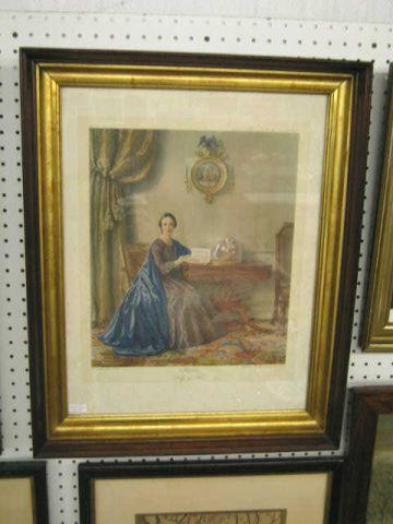 Appraisal: Victorian Print Lady in Blue walnut gold frame