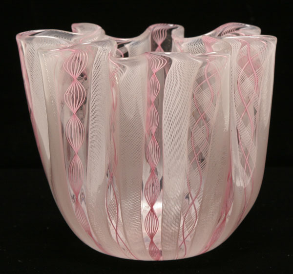 Appraisal: Venini pink fazzoletto handkerchief art glass vase Faint acid stamp