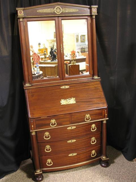 Appraisal: EMPIRE STYLE MAHOGANY SLANT FRONT DESK th century with ormolu