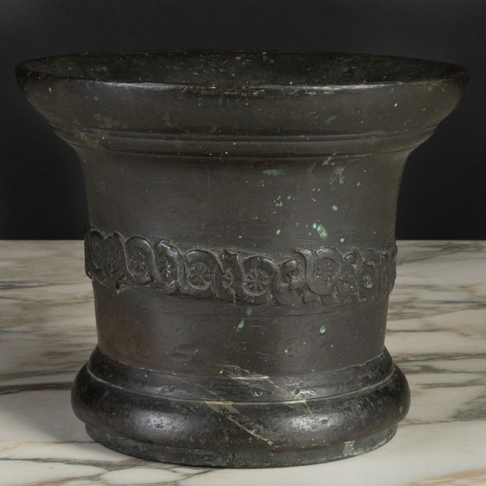 Appraisal: Large English Bronze Mortar Fitted with a guilloche band x