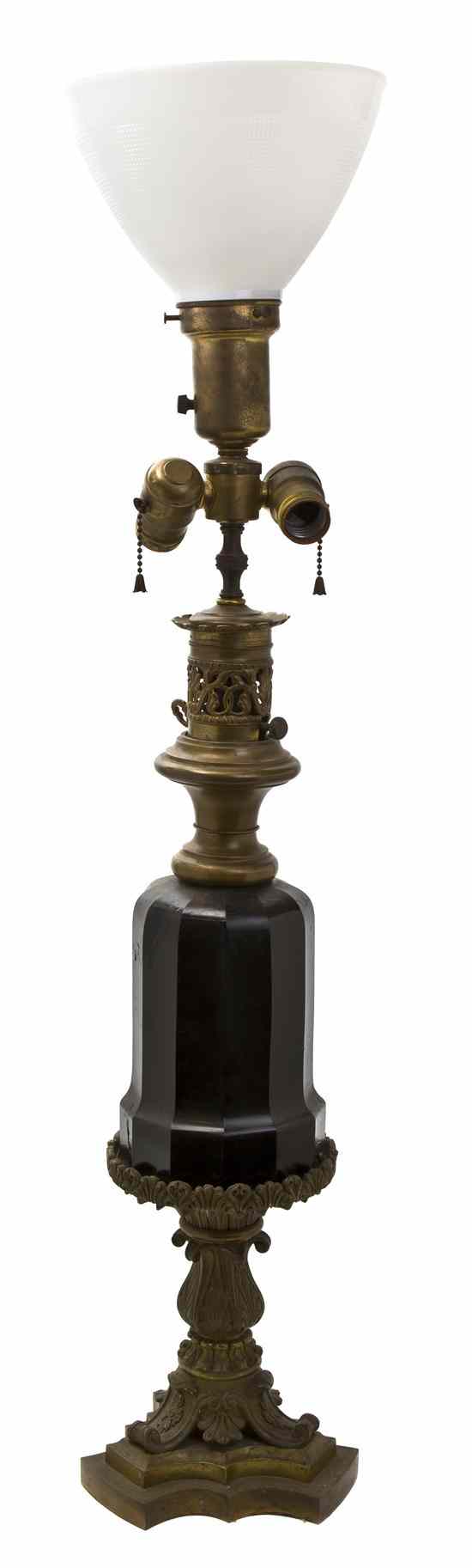 Appraisal: A Continental Cast Metal and Faceted Glass Lamp of baluster