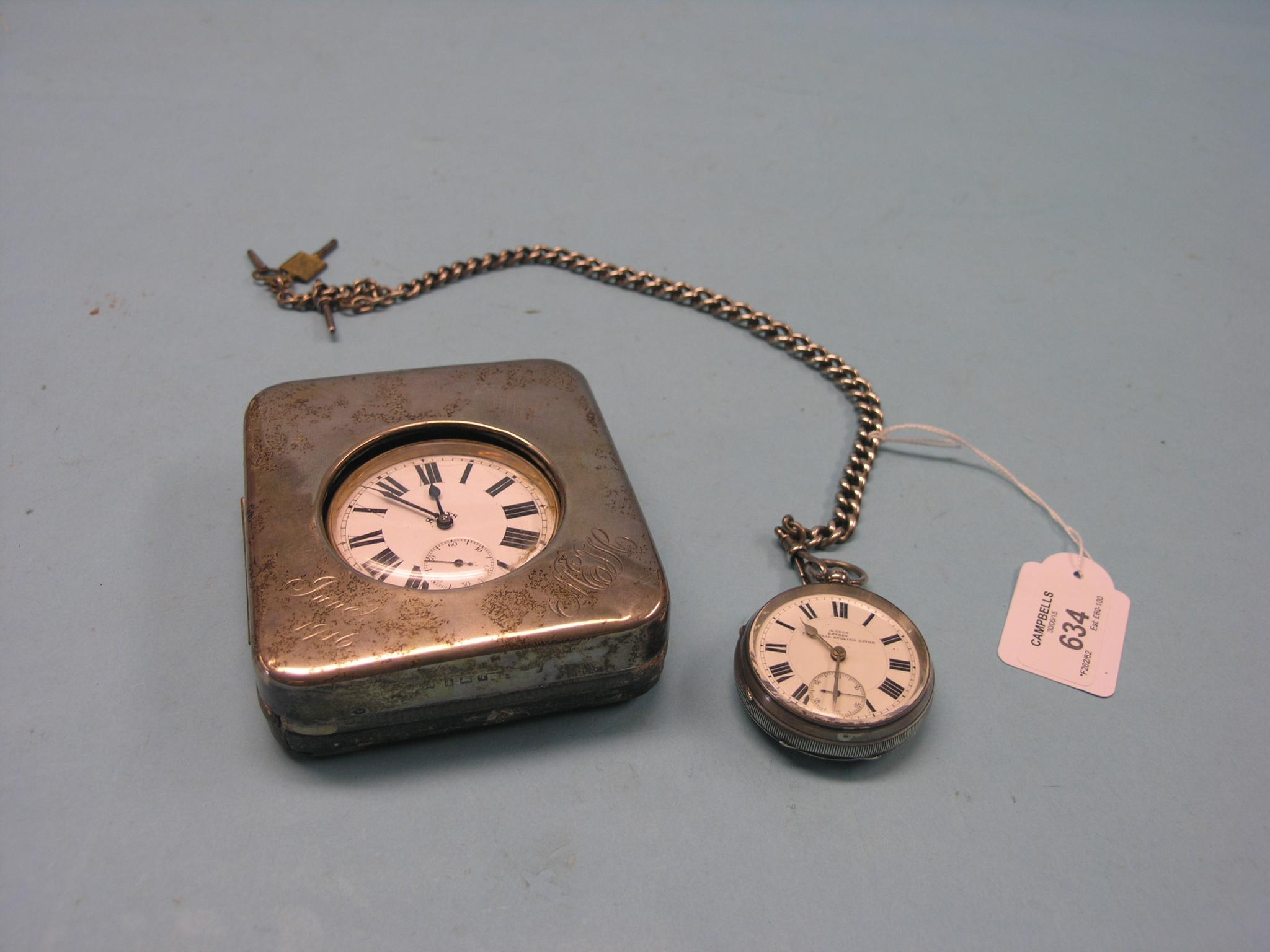 Appraisal: A silver plated Goliath pocket watch contained within folding silver