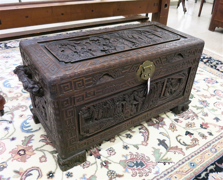 Appraisal: HIGH RELIEF CARVED CAMPHOR WOOD BLANKET CHEST Chinese early th