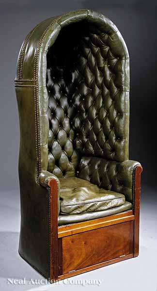 Appraisal: A Fine Georgian-Style Tufted Leather Porter's Chair barrel back shaped