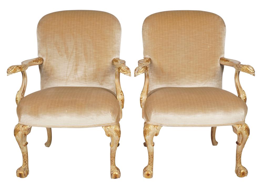 Appraisal: PAIR BAROQUE-STYLE CARVED BLEACHED WOOD ARMCHAIRSlate th century with gilt