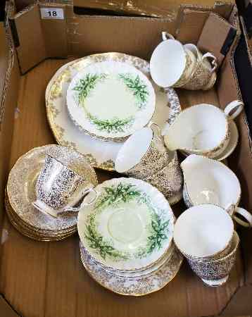 Appraisal: Tray comprising Queen Ann Gold Leaf Pattern Dinner and Tea