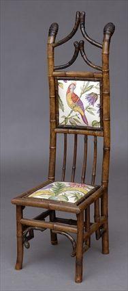 Appraisal: EDWARDIAN BAMBOO SIDE CHAIR The back with chintz parrot panel