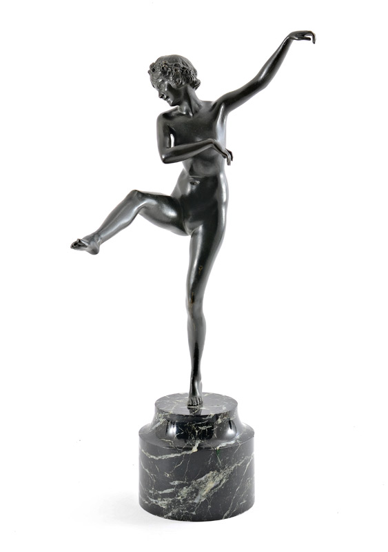 Appraisal: NOUVEAU NUDE DANCER BRONZE SIGNED DEVRIEZ Approximately '' h affixed