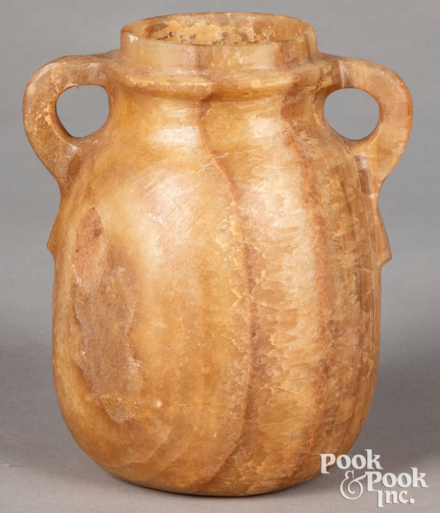 Appraisal: Egyptian alabaster handled vase Egyptian alabaster handled vase h Provenance