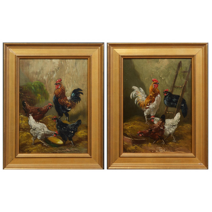 Appraisal: Henry Schouten - Belgian Chickens in the Barn th c