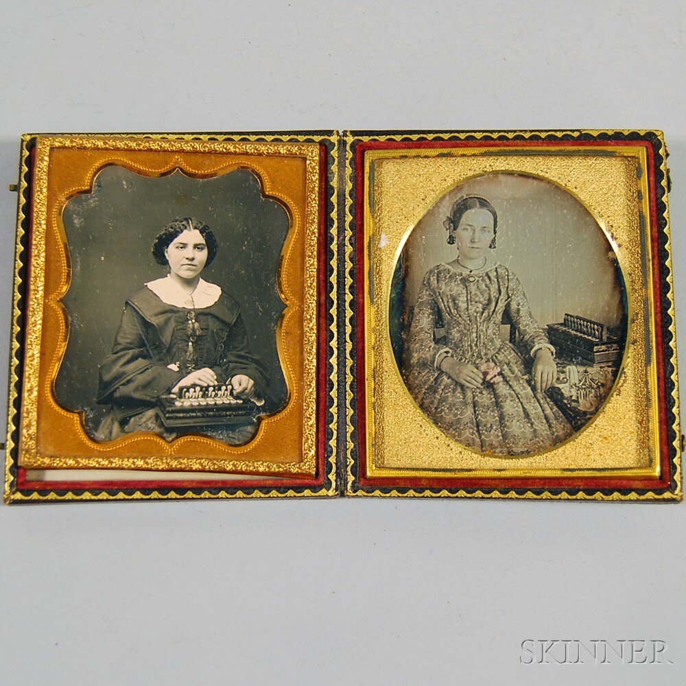 Appraisal: Two Sixth-plate Daguerreotype Portraits of Women with an Accordion the