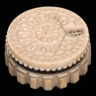 Appraisal: Carved Ivory Whist Marker Circa Crack on lid