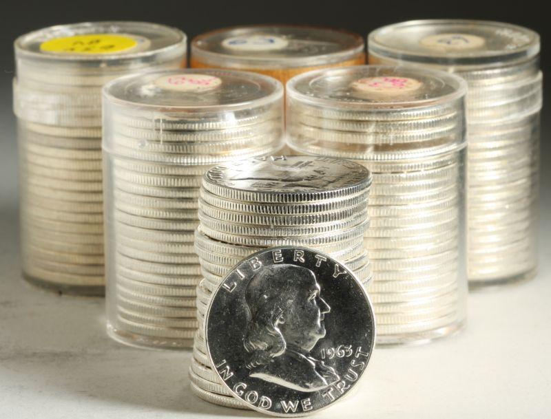 Appraisal: Six BU Franklin Half Dollar Rolls five one -D