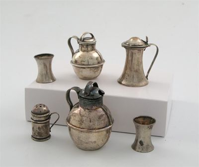 Appraisal: Six various miniature vessels a 'Jersey can' mustard pot glass