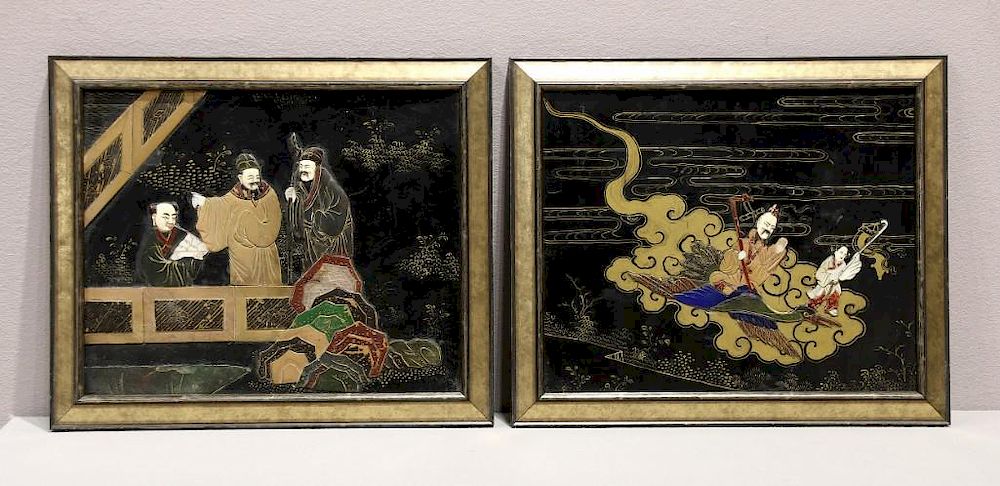 Appraisal: Pair of Oriental Mother of Pearl Inlay Plaques Pair of