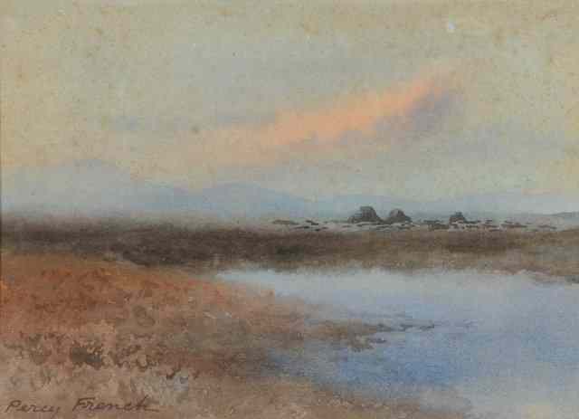 Appraisal: PERCY FRENCH - Evening light over Irish wetlands signed lower