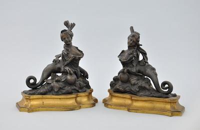 Appraisal: A Pair of French Figural Bronze and Ormolu Chenets The