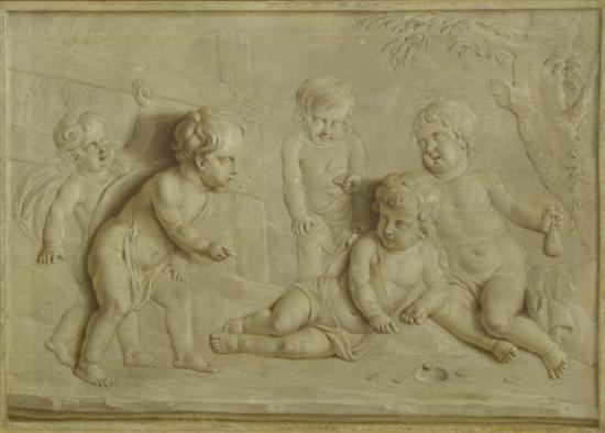 Appraisal: A Grisaille Painting of Five Putti at Play Height x