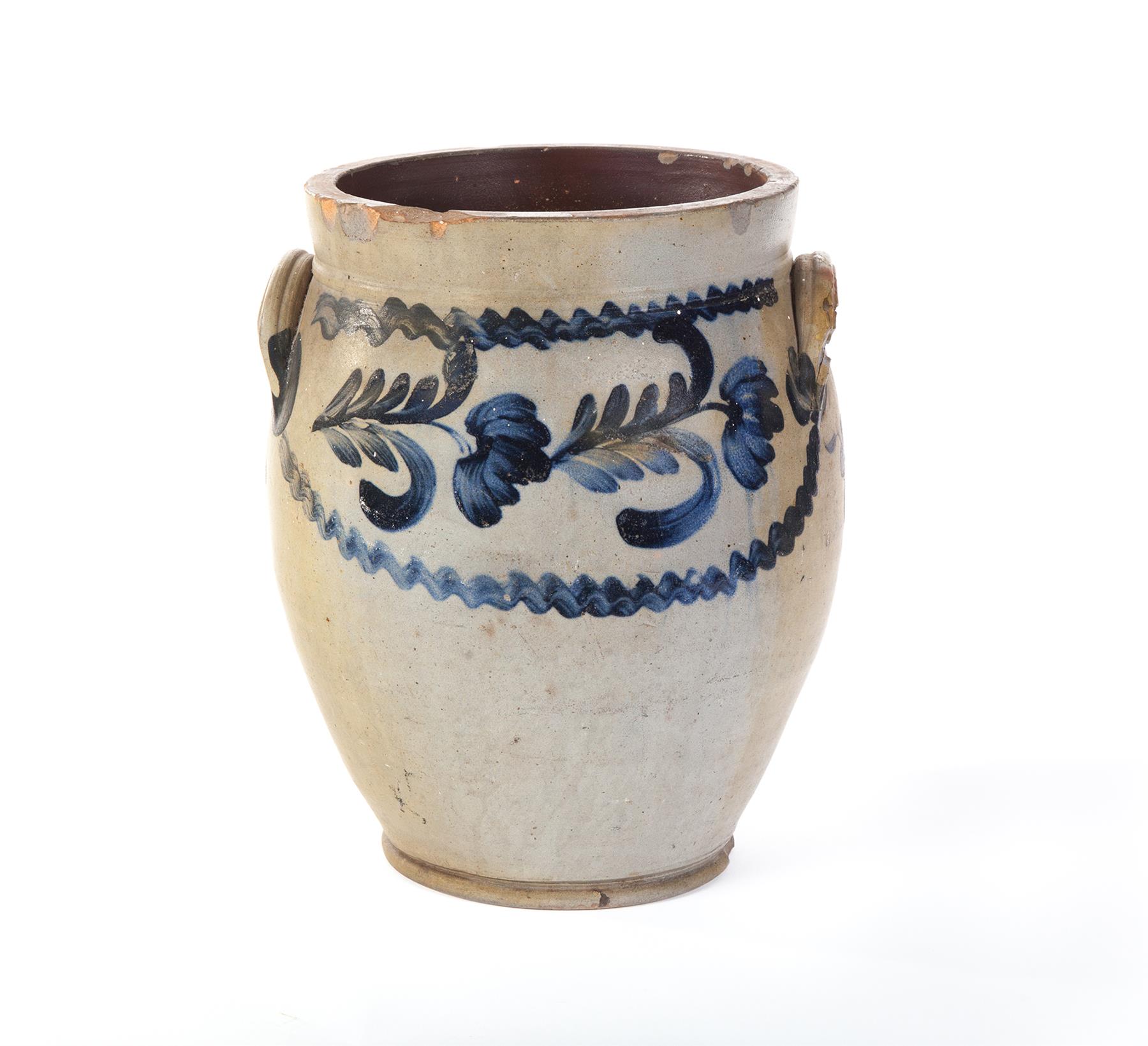 Appraisal: STONEWARE OVOID JAR WITH FREEHAND COBALT DECORATION ATTRIBUTED TO REMMEY