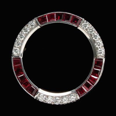 Appraisal: Platinum ruby diamond brooch circular brooch set with round brilliant-cut