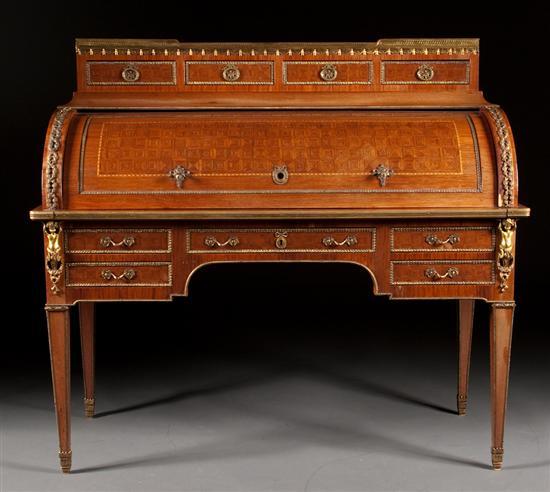 Appraisal: Louis XVI style gilt-metal-mounted tulipwood parquetry bureau a' cylindre th