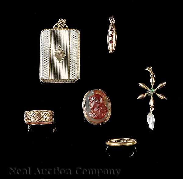 Appraisal: A Group of Antique Yellow Gold and Gemstone Jewelry comprising