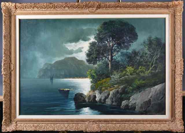 Appraisal: Sanna Oil Painting on CanvasPainted to depcit a harbor scene