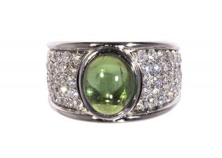 Appraisal: Green tourmaline diamond and k white gold ring Green tourmaline