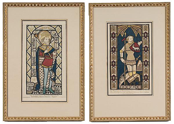 Appraisal: PAIR OF TH CENTURY MEDIEVAL ENGRAVINGS Colored engravings of on