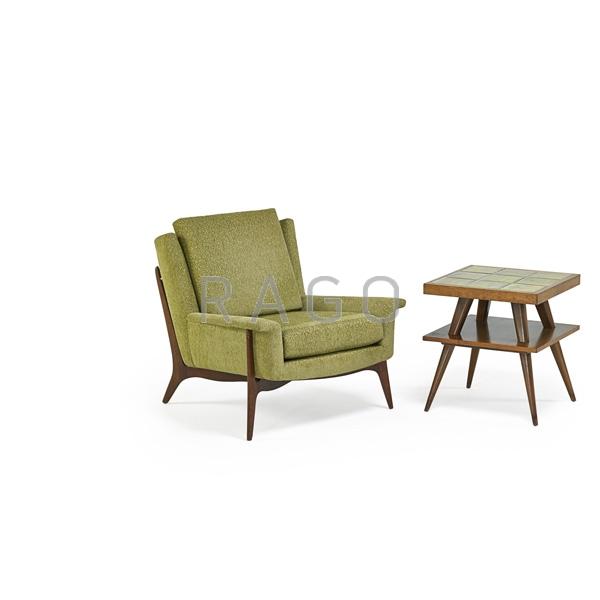 Appraisal: VLADIMIR KAGAN Lounge chair and side table Condition Report Reuopholstered