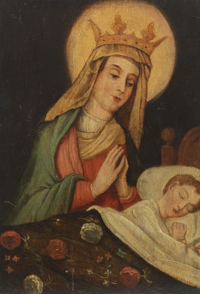 Appraisal: SPANISH COLONIAL SCHOOL TH CENTURY x Mary and Jesus Oil