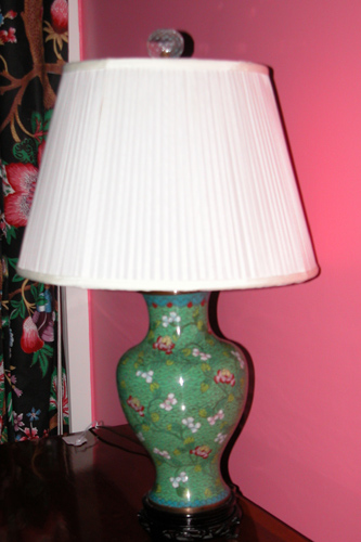 Appraisal: Chinese Cloisonne Green Floral Decorated Table Lamp circa Unknown x