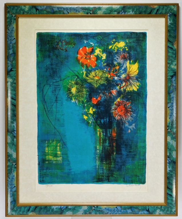 Appraisal: HOI LEBADANG VIBRANT FLORAL ARRANGEMENT LITHOGRAPH France Vietnam - Abstract