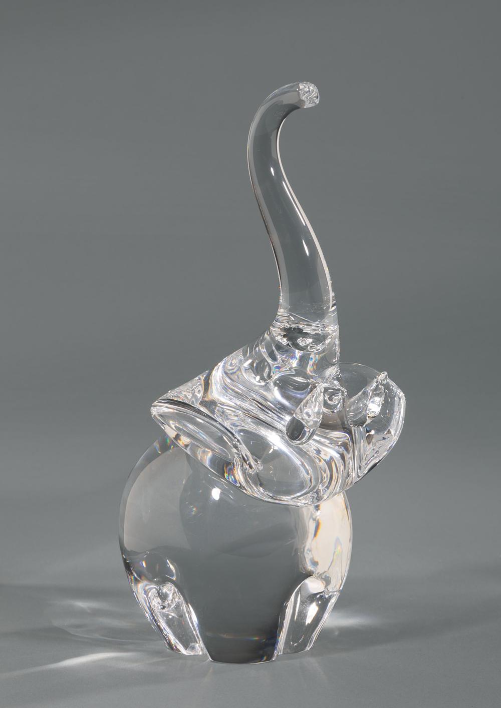 Appraisal: Large Steuben Glass Trumpeting Elephant etched mark designed by James