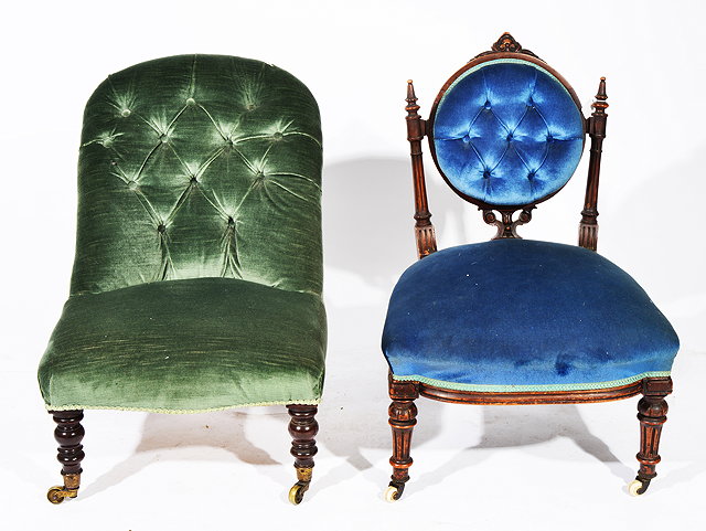 Appraisal: TWO VICTORIAN SLIPPER CHAIRS both with button upholstery one with