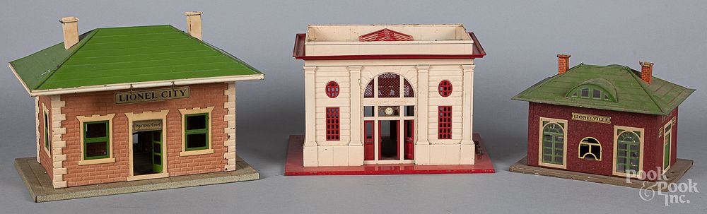 Appraisal: Three Lionel tin train stations Three Lionel tin train stations