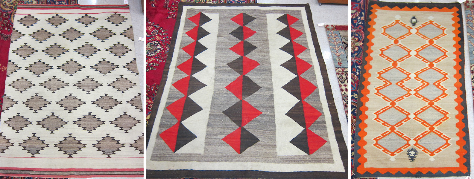 Appraisal: THREE NAVAJO WEAVINGS each a unique handmade weaving in repeating