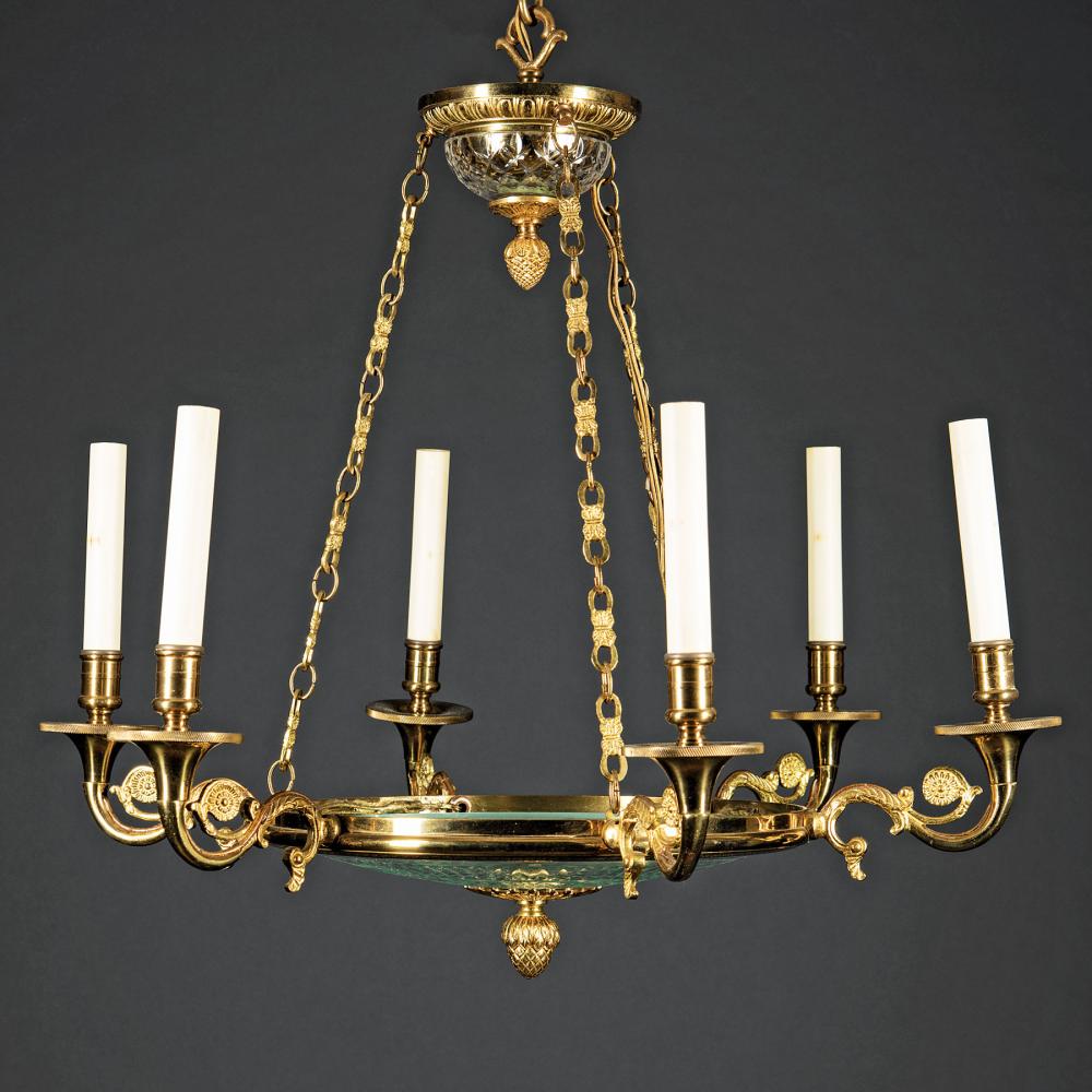 Appraisal: Pair of Nesle Gilt Brass and Cut Crystal Six-Light Chandeliers