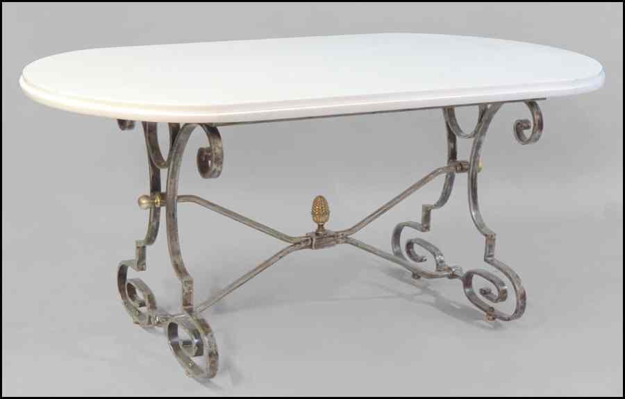 Appraisal: FRENCH SCROLLED IRON TABLE BASE WITH A MARBLE TOP H