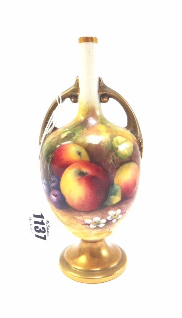 Appraisal: A Royal Worcester two handled porcelain vase circa painted with