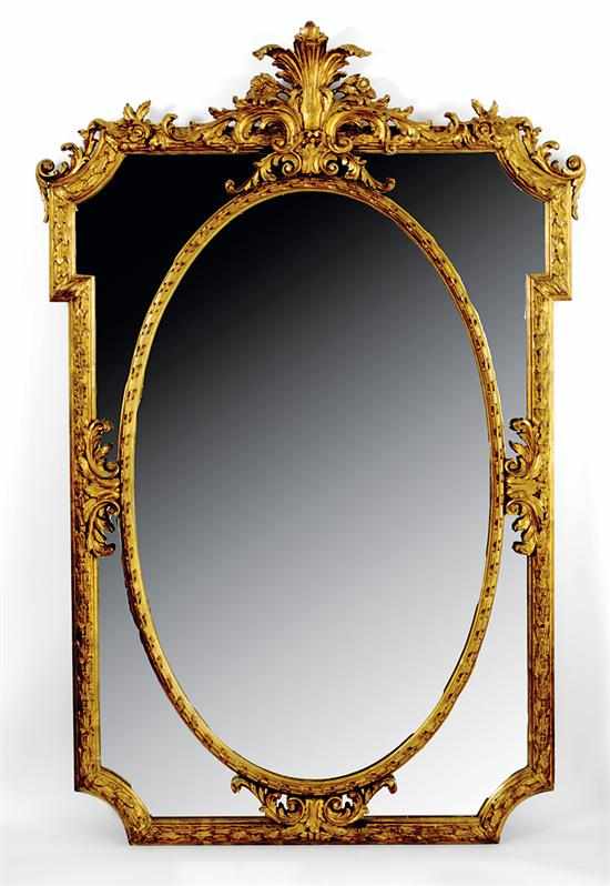 Appraisal: Continental giltwood overmantel mirror late th century Rococo foliate pediment