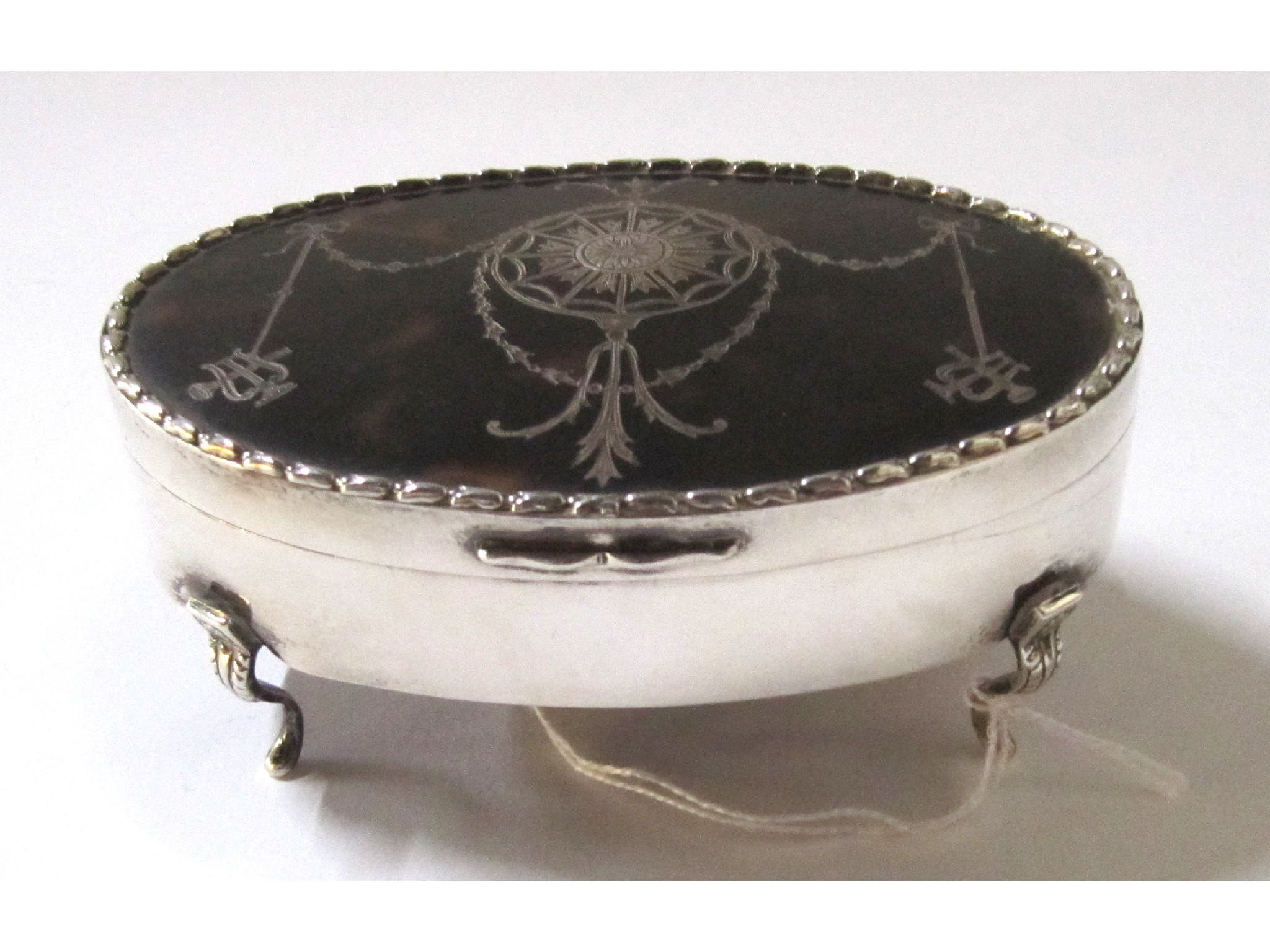 Appraisal: A silver and tortoiseshell jewellery box London