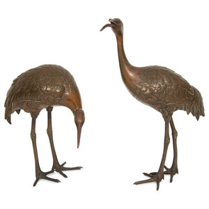 Appraisal: A Pair of Japanese Bronze Figures of Cranes th th